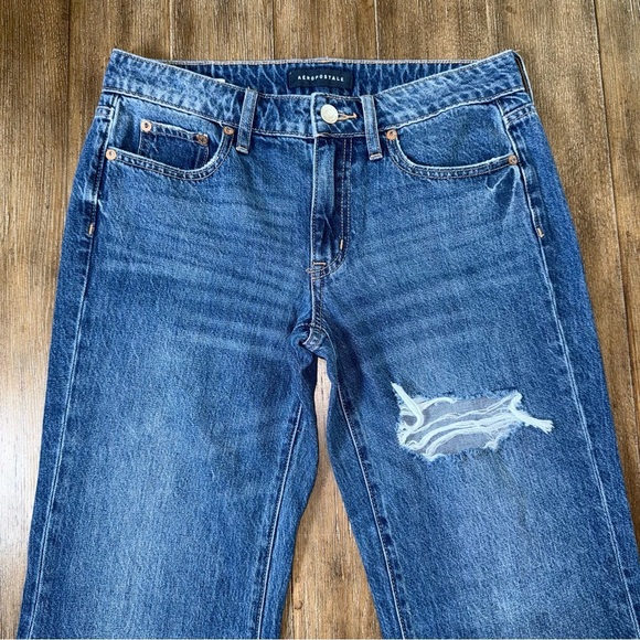Aeropostale 90’s Mid Rise Baggy Jeans Blue Dark Wash Distressed - Picture 9 of 12